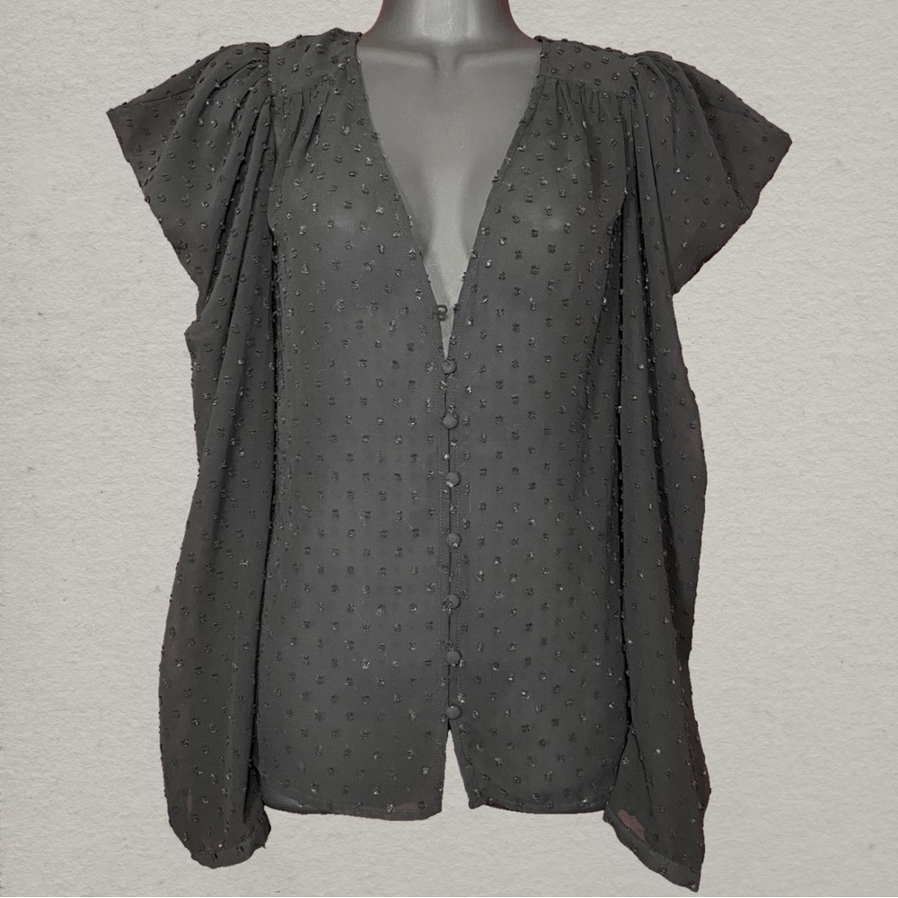 Shoe Dazzle Sheer Black Textured Blouse